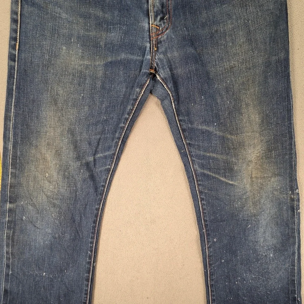 Levis Jeans Mens Selvedge Blue Med‎ Wash Straight Paint Splatter Fits 31x26